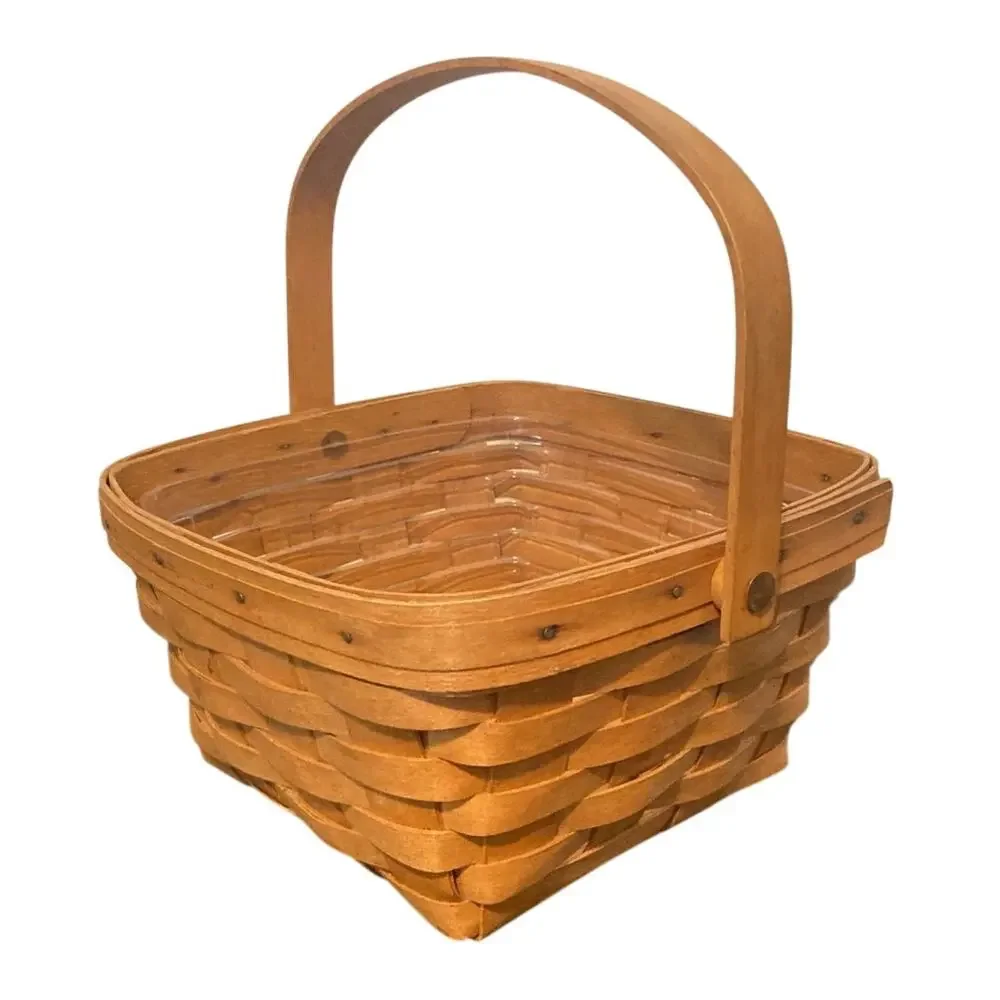 1992 Longaberger Square Basket with Swinging Handle Plastic Protector *READ*